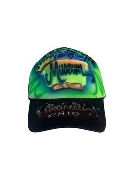 Airbrushed Trucker Hat Mesh‎ Back Cincinnati Ohio Design Green Black New